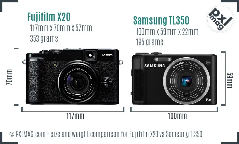 Fujifilm X20 vs Samsung TL350 size comparison