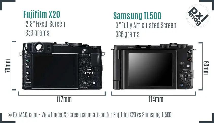 Fujifilm X20 vs Samsung TL500 Screen and Viewfinder comparison