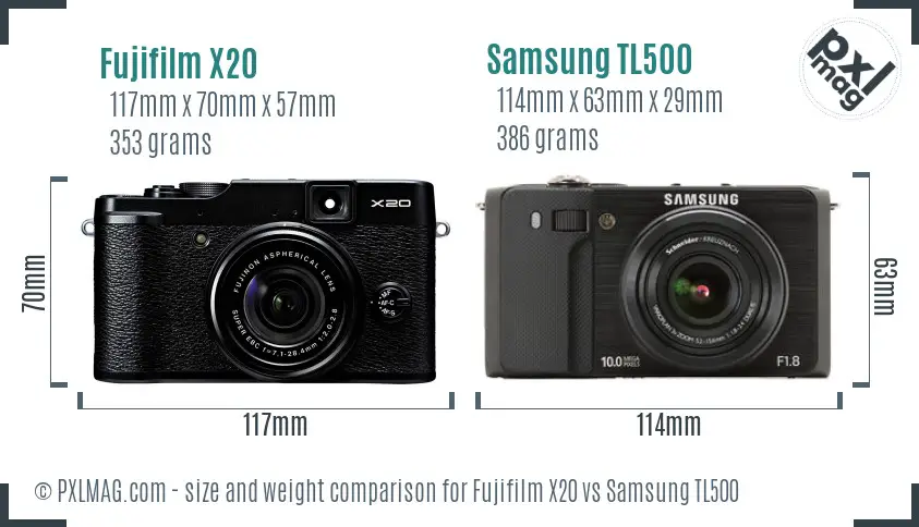 Fujifilm X20 vs Samsung TL500 size comparison