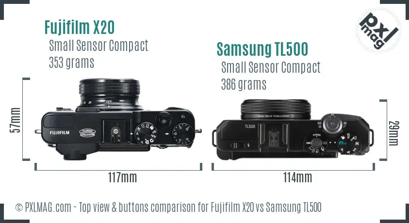 Fujifilm X20 vs Samsung TL500 top view buttons comparison