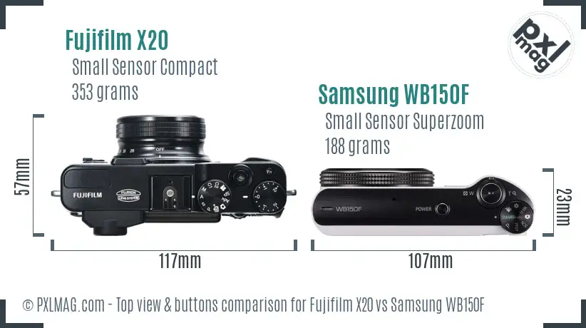 Fujifilm X20 vs Samsung WB150F top view buttons comparison