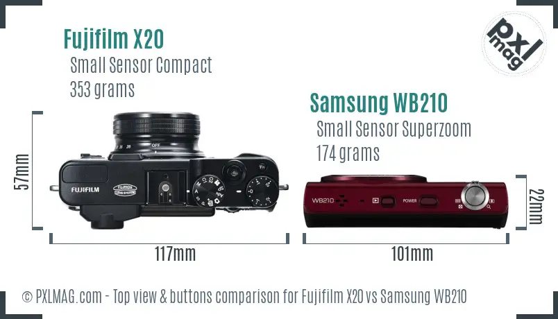 Fujifilm X20 vs Samsung WB210 top view buttons comparison