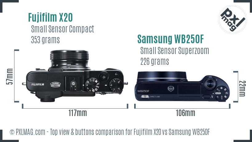 Fujifilm X20 vs Samsung WB250F top view buttons comparison