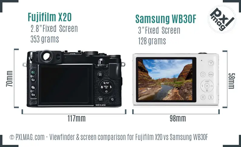 Fujifilm X20 vs Samsung WB30F Screen and Viewfinder comparison