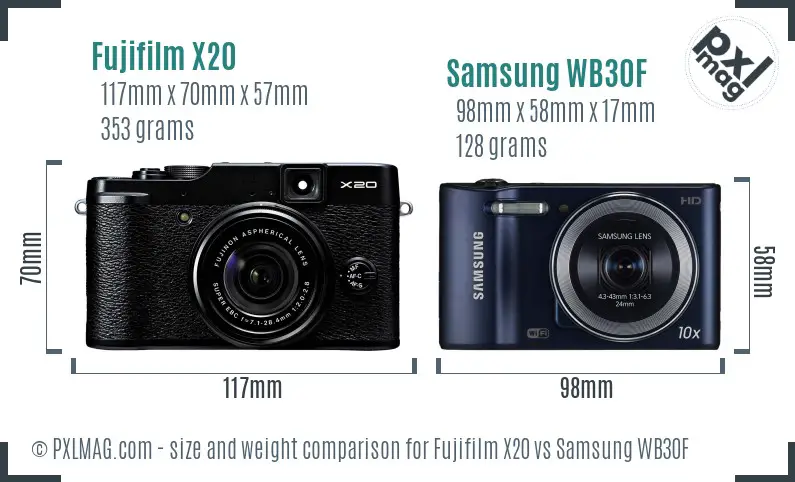 Fujifilm X20 vs Samsung WB30F size comparison