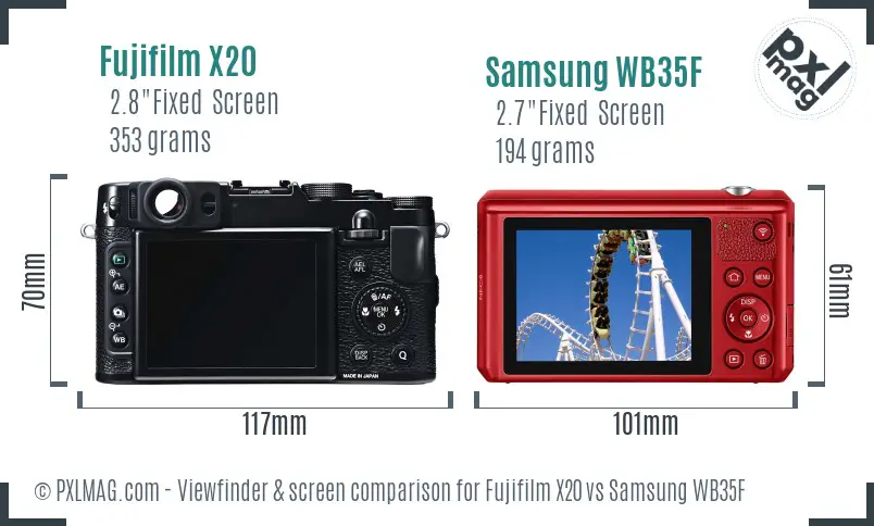 Fujifilm X20 vs Samsung WB35F Screen and Viewfinder comparison