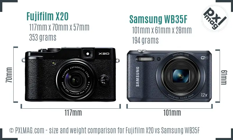 Fujifilm X20 vs Samsung WB35F size comparison