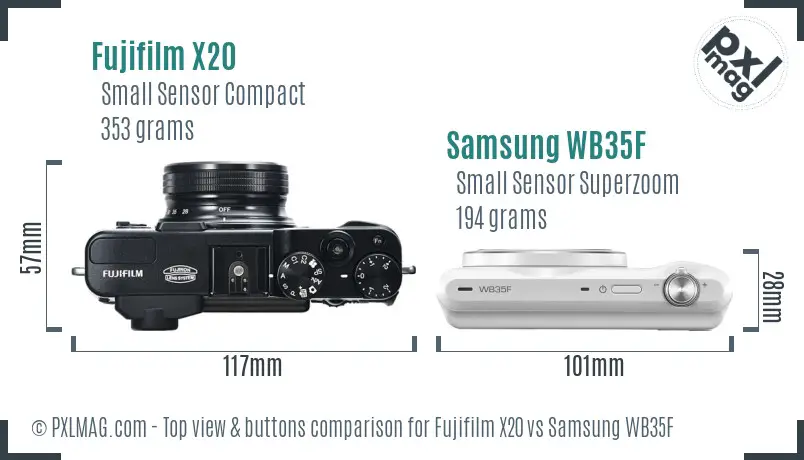 Fujifilm X20 vs Samsung WB35F top view buttons comparison