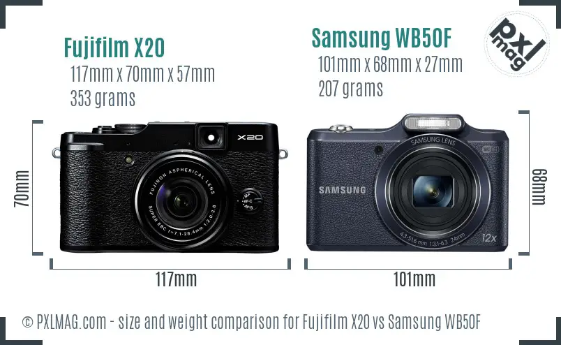 Fujifilm X20 vs Samsung WB50F size comparison Fujifilm X20 vs Samsung WB50F size comparison