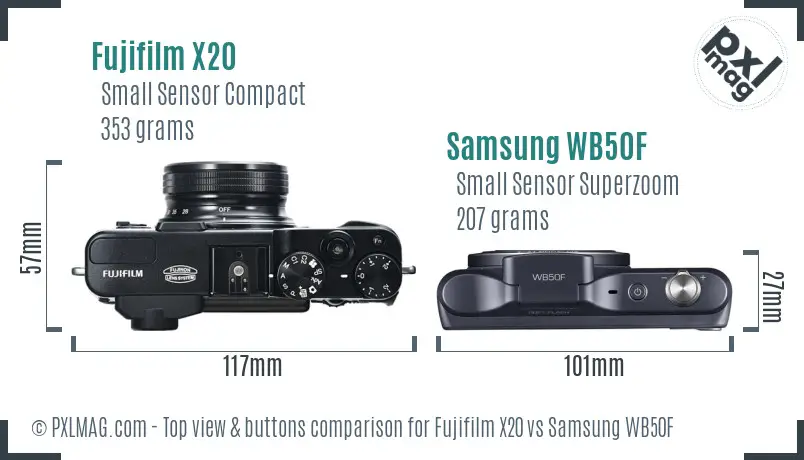 Fujifilm X20 vs Samsung WB50F top view buttons comparison