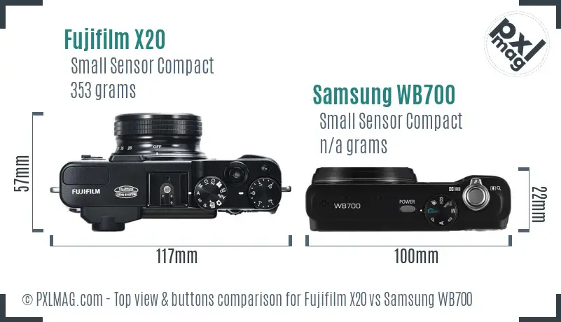 Fujifilm X20 vs Samsung WB700 top view buttons comparison