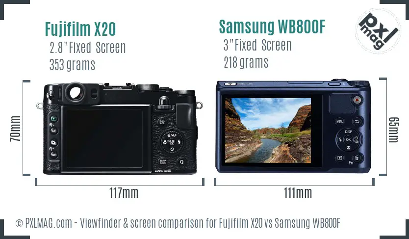 Fujifilm X20 vs Samsung WB800F Screen and Viewfinder comparison