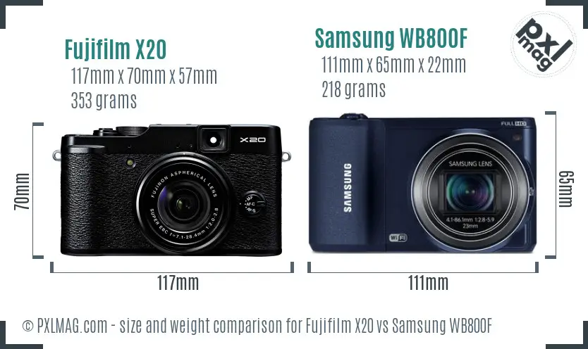 Fujifilm X20 vs Samsung WB800F size comparison
