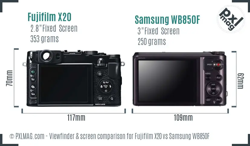 Fujifilm X20 vs Samsung WB850F Screen and Viewfinder comparison Fujifilm X20 vs Samsung WB850F Screen and Viewfinder comparison