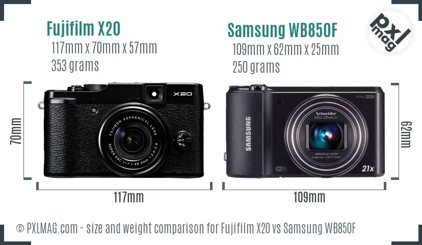 Fujifilm X20 vs Samsung WB850F size comparison Fujifilm X20 vs Samsung WB850F size comparison