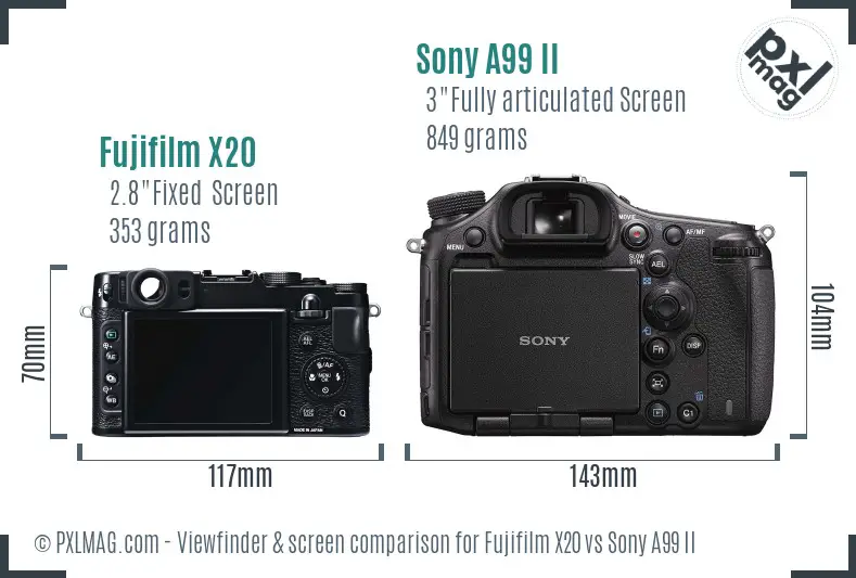 Fujifilm X20 vs Sony A99 II Screen and Viewfinder comparison