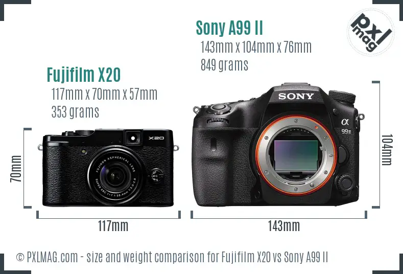 Fujifilm X20 vs Sony A99 II size comparison