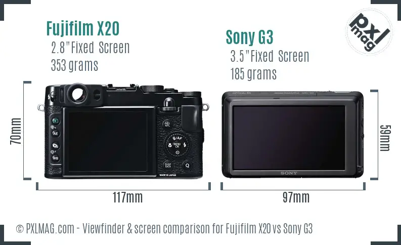 Fujifilm X20 vs Sony G3 Screen and Viewfinder comparison
