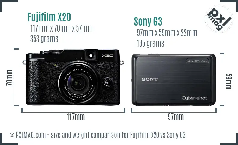 Fujifilm X20 vs Sony G3 size comparison