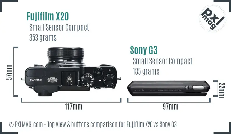Fujifilm X20 vs Sony G3 top view buttons comparison