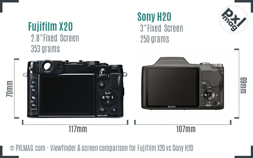 Fujifilm X20 vs Sony H20 Screen and Viewfinder comparison