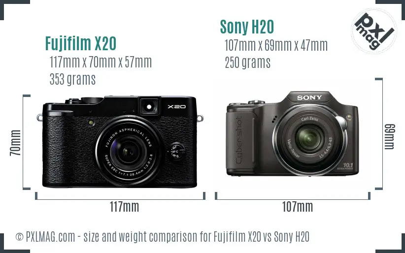 Fujifilm X20 vs Sony H20 size comparison