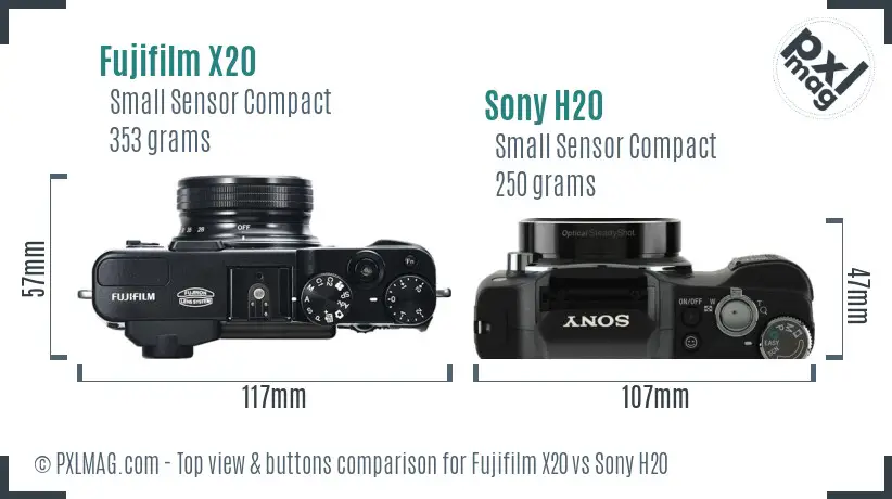 Fujifilm X20 vs Sony H20 top view buttons comparison