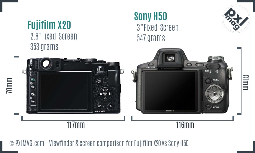 Fujifilm X20 vs Sony H50 Screen and Viewfinder comparison