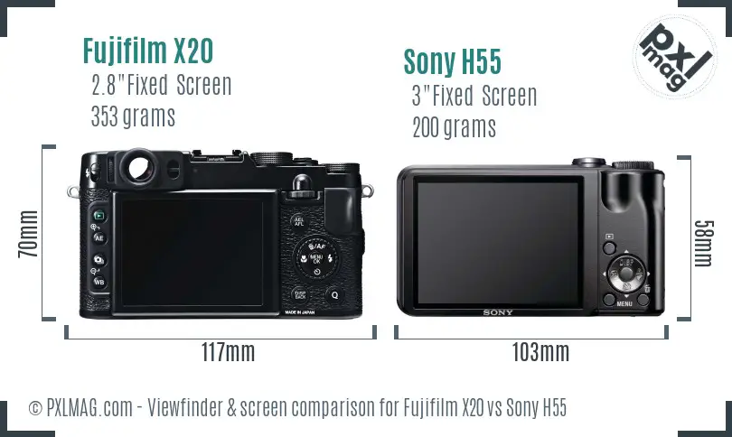 Fujifilm X20 vs Sony H55 Screen and Viewfinder comparison