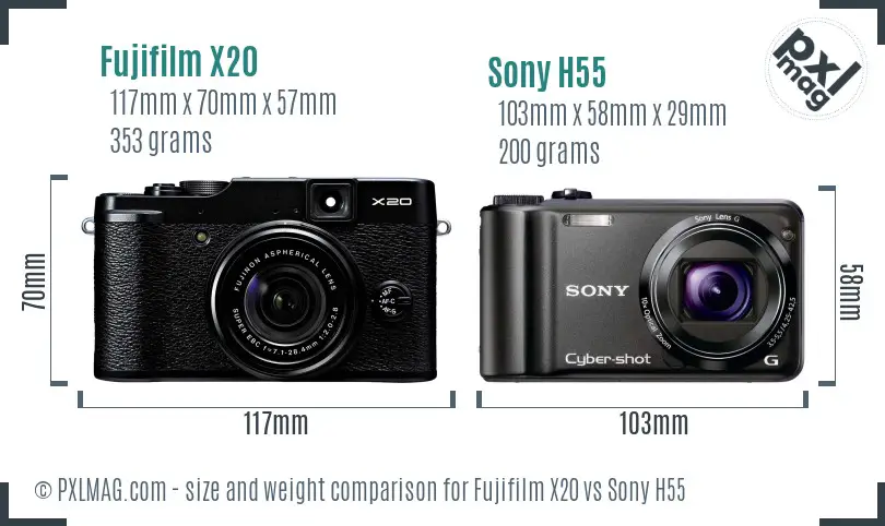 Fujifilm X20 vs Sony H55 size comparison