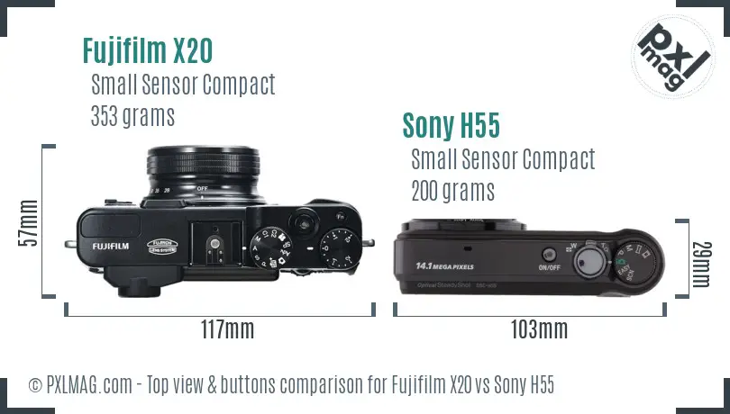 Fujifilm X20 vs Sony H55 top view buttons comparison