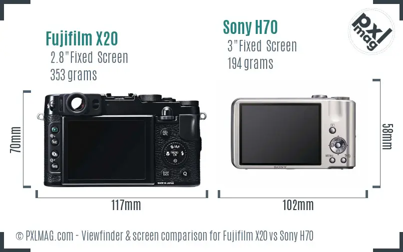 Fujifilm X20 vs Sony H70 Screen and Viewfinder comparison