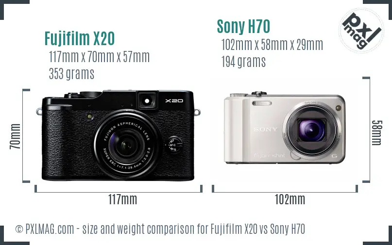 Fujifilm X20 vs Sony H70 size comparison