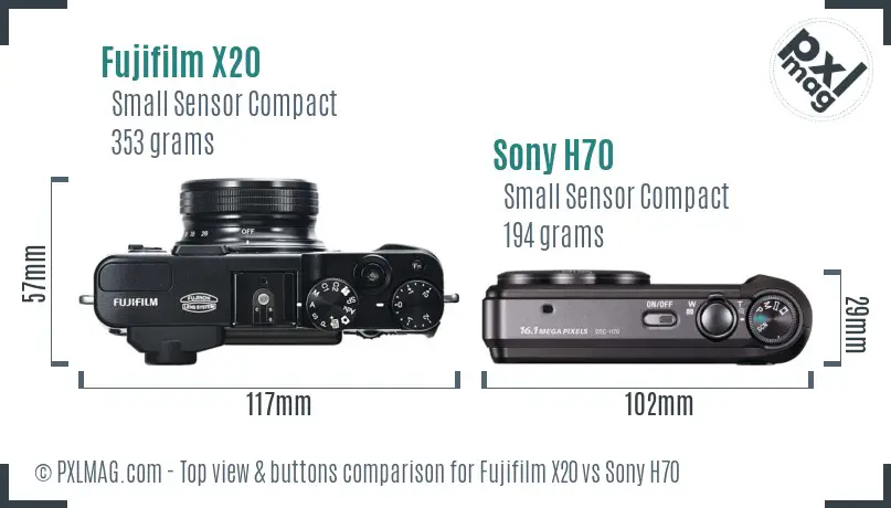 Fujifilm X20 vs Sony H70 top view buttons comparison