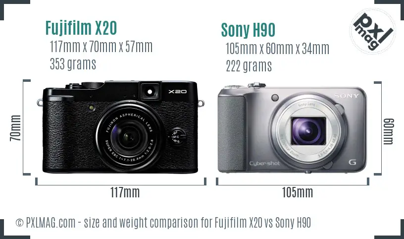 Fujifilm X20 vs Sony H90 size comparison Fujifilm X20 vs Sony H90 size comparison