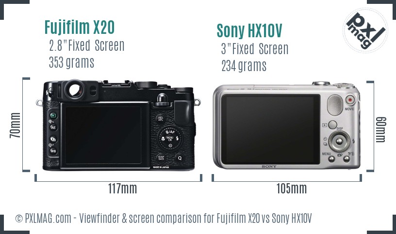 Fujifilm X20 vs Sony HX10V Screen and Viewfinder comparison
