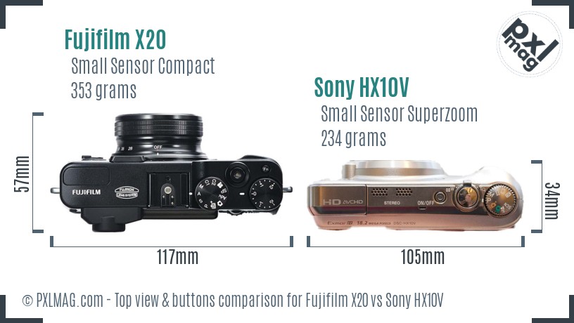 Fujifilm X20 vs Sony HX10V top view buttons comparison