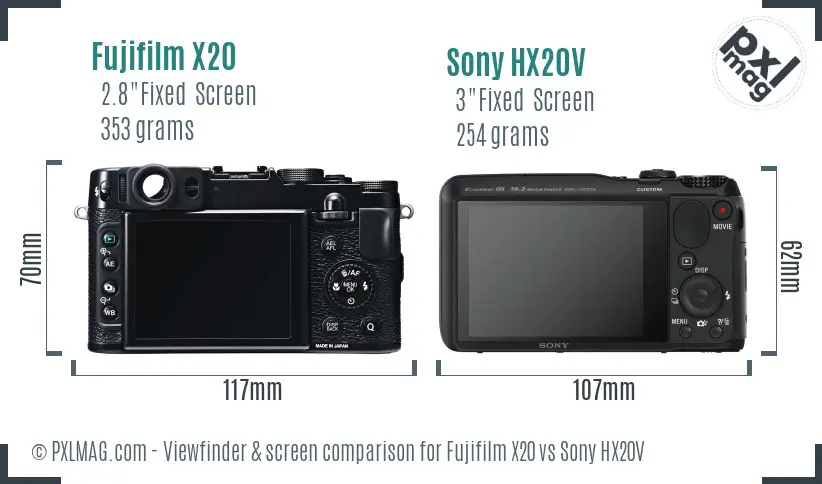 Fujifilm X20 vs Sony HX20V Screen and Viewfinder comparison