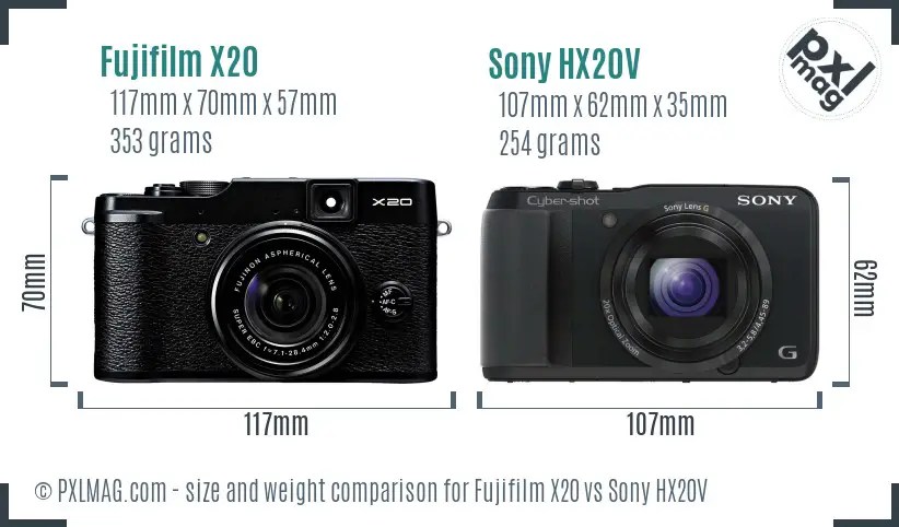 Fujifilm X20 vs Sony HX20V size comparison