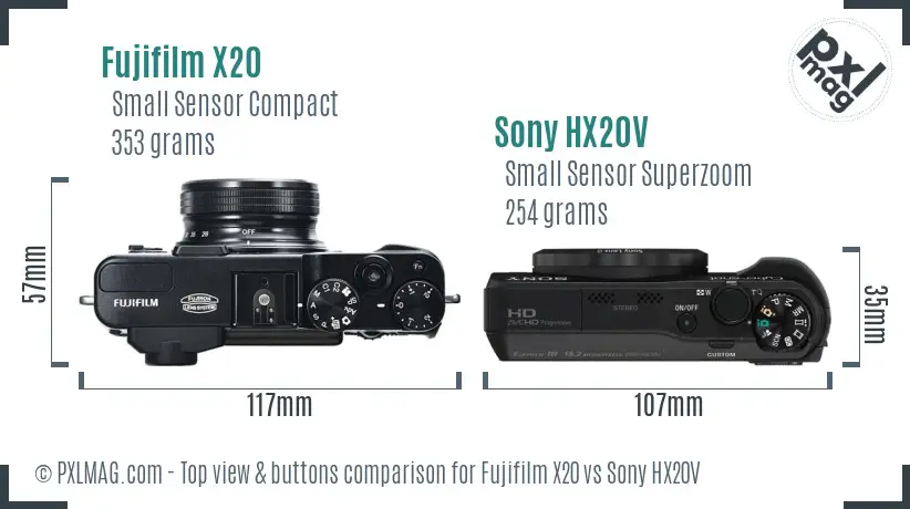 Fujifilm X20 vs Sony HX20V top view buttons comparison