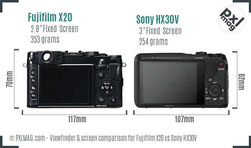 Fujifilm X20 vs Sony HX30V Screen and Viewfinder comparison