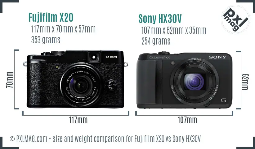 Fujifilm X20 vs Sony HX30V size comparison