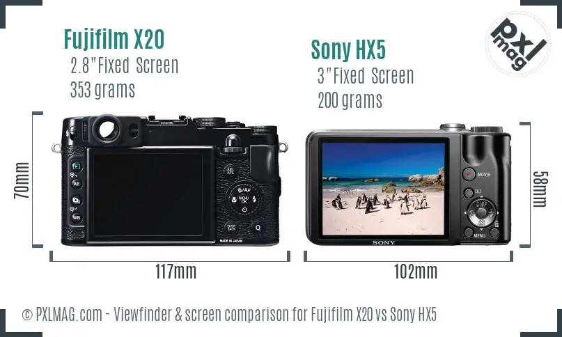 Fujifilm X20 vs Sony HX5 Screen and Viewfinder comparison