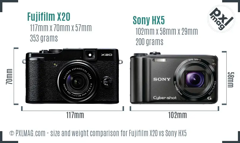 Fujifilm X20 vs Sony HX5 size comparison