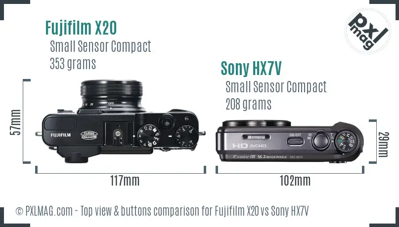 Fujifilm X20 vs Sony HX7V top view buttons comparison