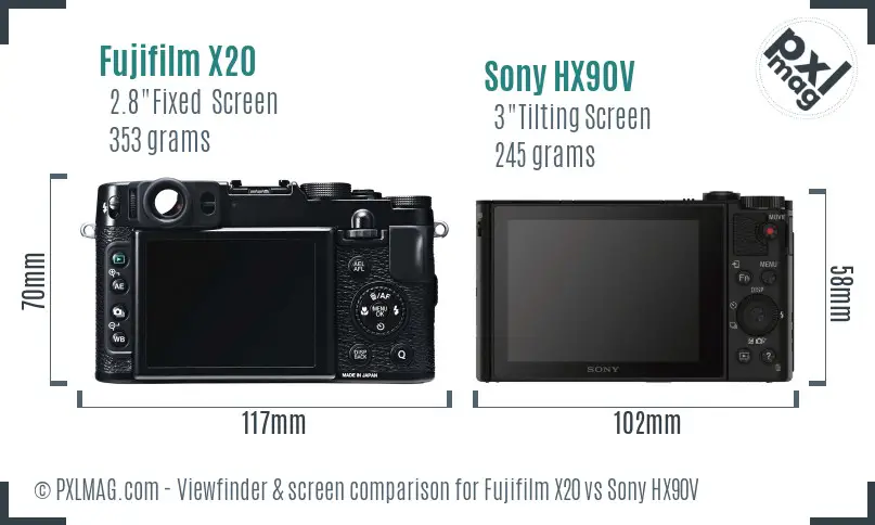 Fujifilm X20 vs Sony HX90V Screen and Viewfinder comparison