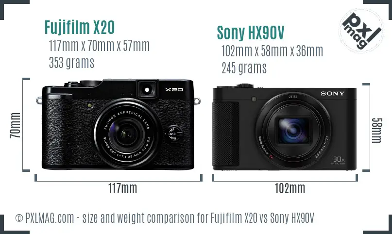 Fujifilm X20 vs Sony HX90V size comparison