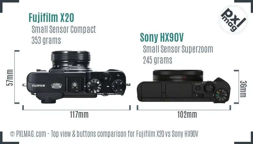 Fujifilm X20 vs Sony HX90V top view buttons comparison