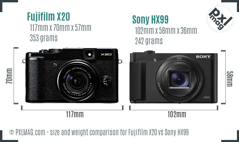 Fujifilm X20 vs Sony HX99 size comparison Fujifilm X20 vs Sony HX99 size comparison