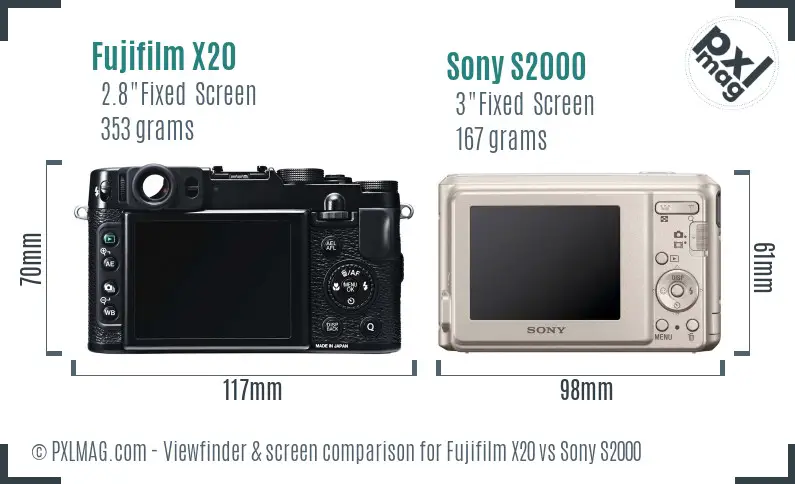 Fujifilm X20 vs Sony S2000 Screen and Viewfinder comparison